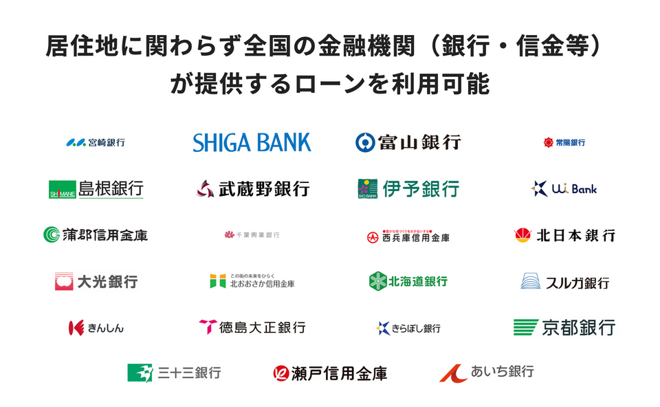 居住地に関わらず全国の金融機関（銀行・信金等）ローンが利用可能